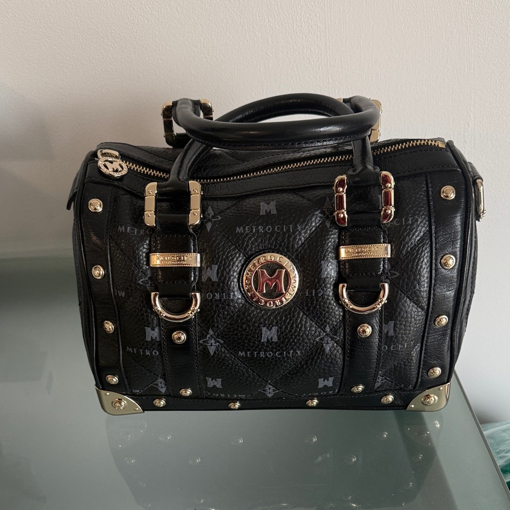 METRO CITY  - Black Studded Leather Speedy Doctor Dr. Bag Italy